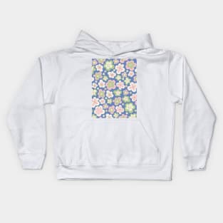 retro florals pattern, 70s groovy flowers, flower market, scandinavian florals, baby pink, baby blue, danish style Kids Hoodie